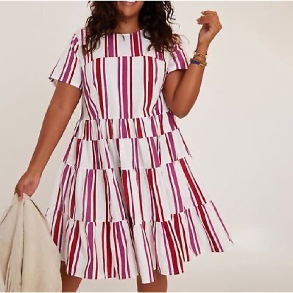 Anthropologie Red and White Ruffled Tiered Sundress